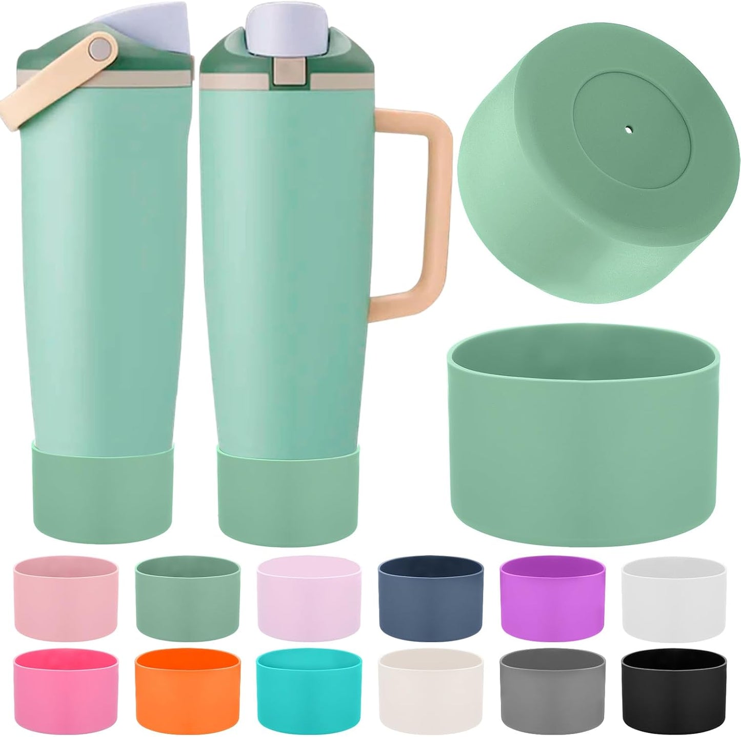 Mity Rain Silicone Protective Boots for Owala 30oz & 40oz FreeSip Sway Bottles - Sage Green, Enhances Stability & Prevents Scratches