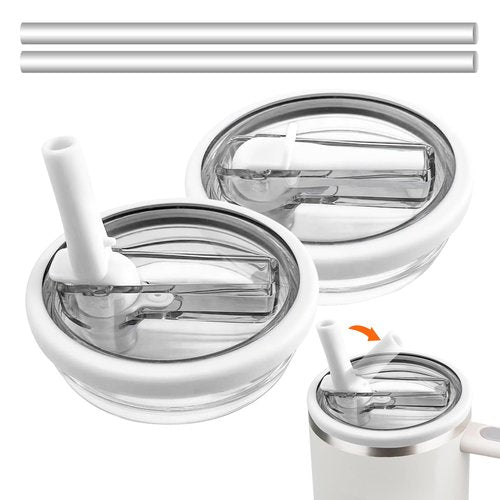 CUETWT 2 Pack 40 oz Tumbler Flip Straw Lid Replacement for Stanley Quencher H2.0, Leak Proof Spill Proof Lid Compatible with Stanley Cup, Tumbler Accessories (White)