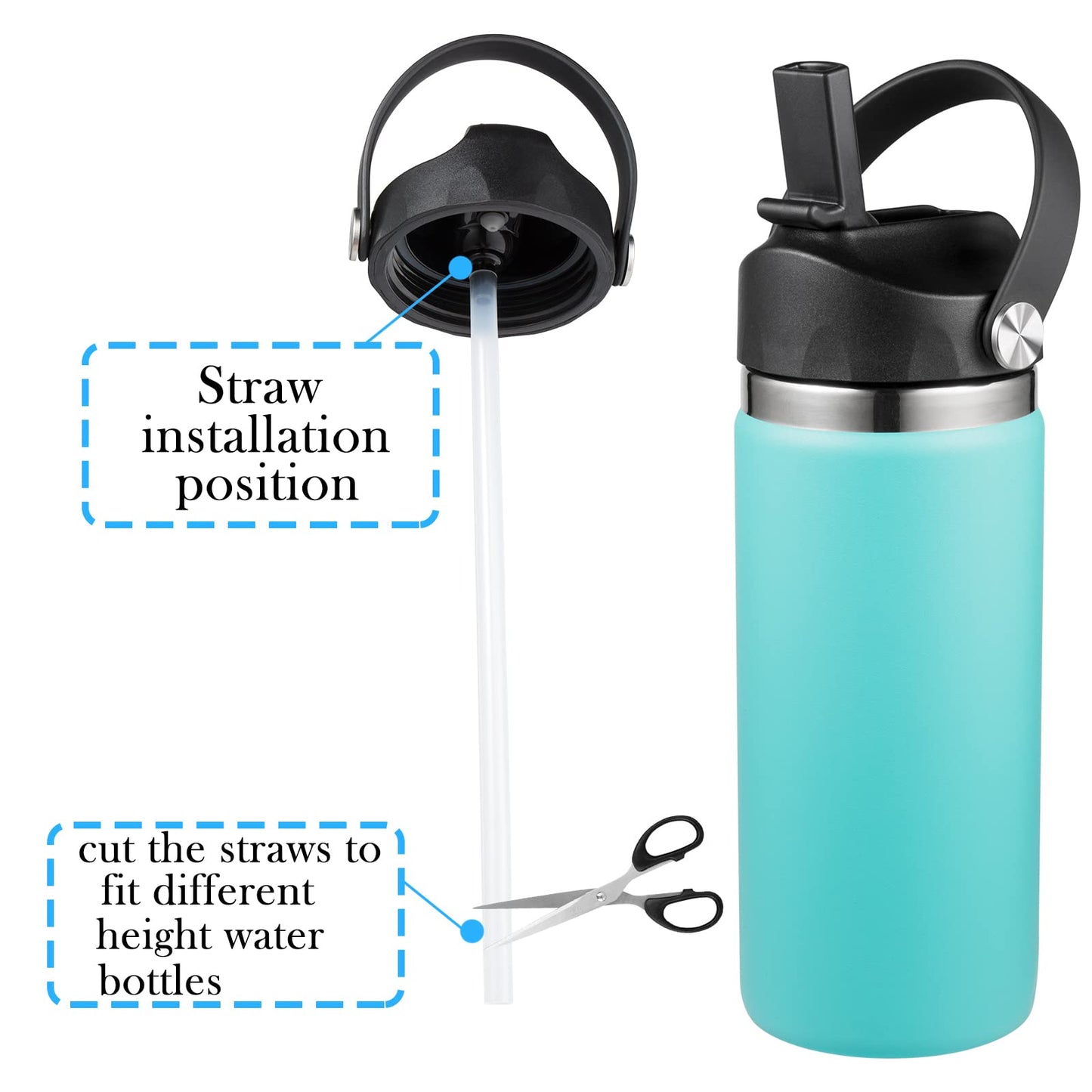 DBIW Straw Lid Compatible with 12 16 18 32 40 oz Wide Mouth Hydroflask, Lids with Straws for Water Bottle Accessories, Replacement Straw Cap with Flex Handle for Hydro Flask, Black