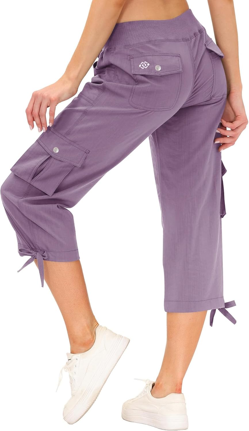 MoFiz Women's Capris - Lightweight Casual Pants with Pockets for Hiking | Loose Fit Baggy Cargo Style