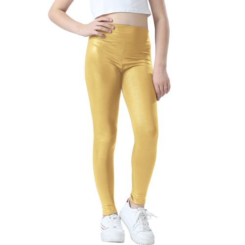 Jinhiteam Girls Metallic Leggings Size 11-12 Years Old High Waisted Dance Pants Kids Stretchy Active Tights