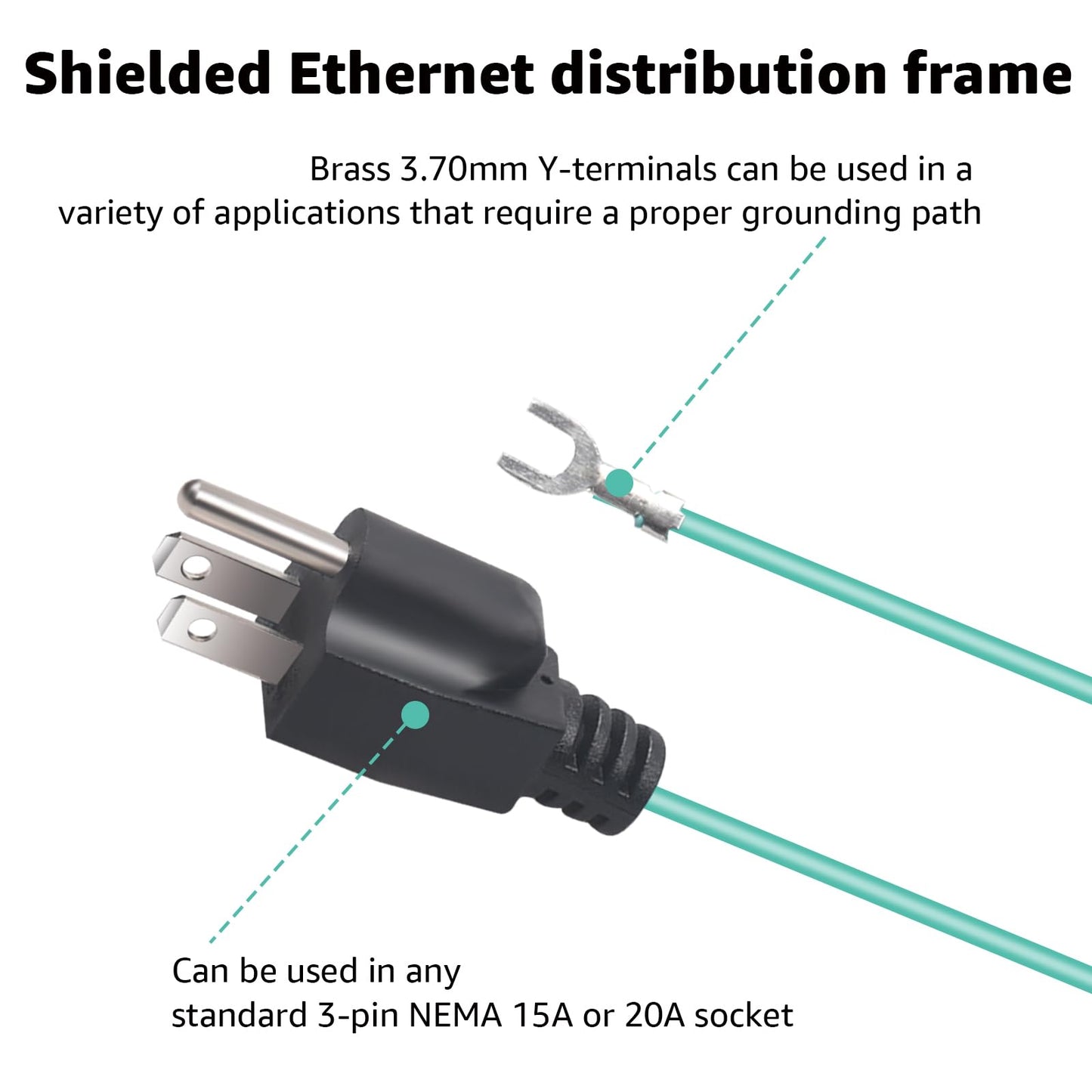 Aomitop Shielded Ethernet Patch Panel Bond Ground Extension Cord, for NEMA 5-15P 3 Prong Plug