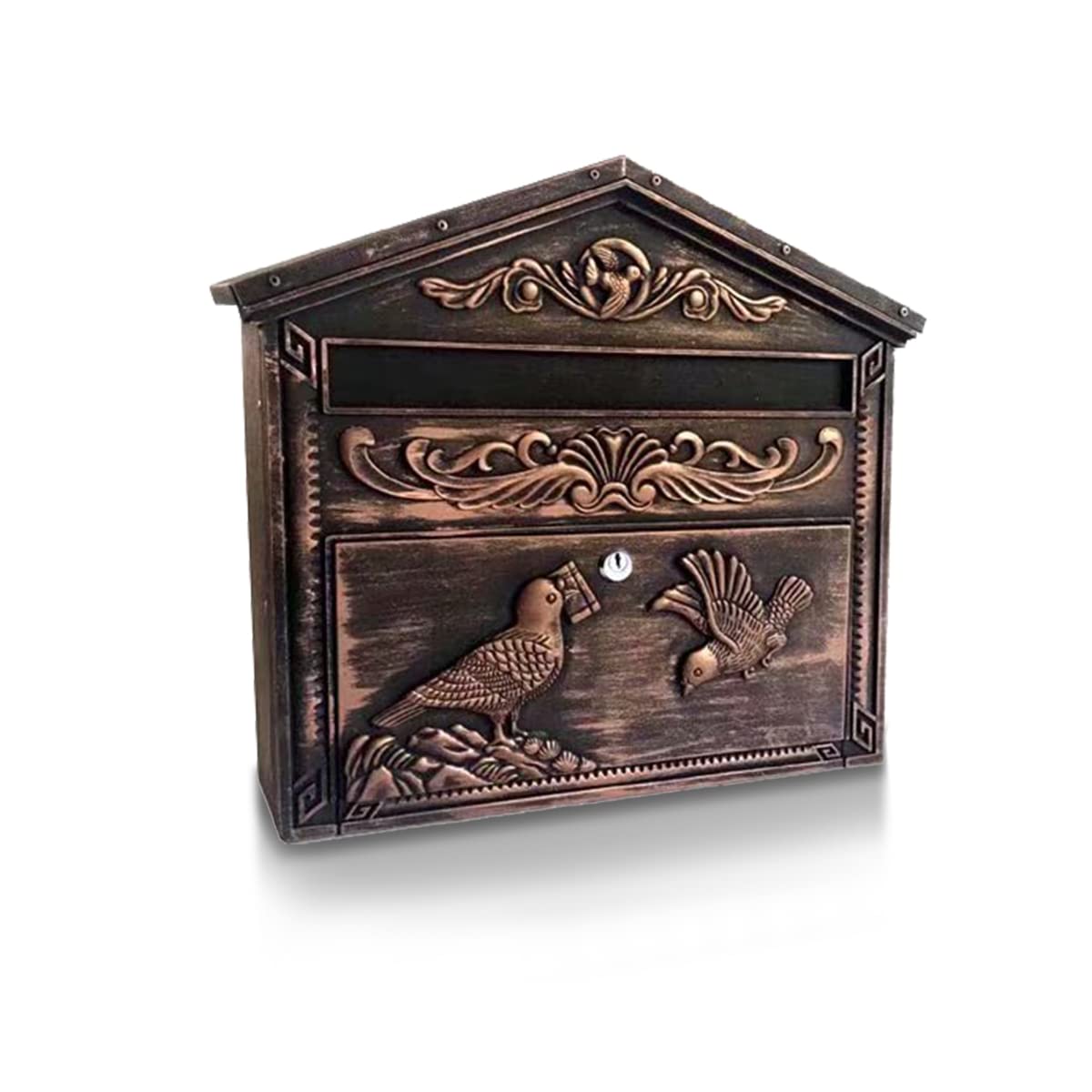 Yoocabinet Mailbox Wall Mount,Large Capacity Locking Mailbox for Outside, Rust-Proof Aluminum Hanging Secured Postbox, Security Key Drop Box,15.35 "x 16.14 "x3.54 Retro Bird