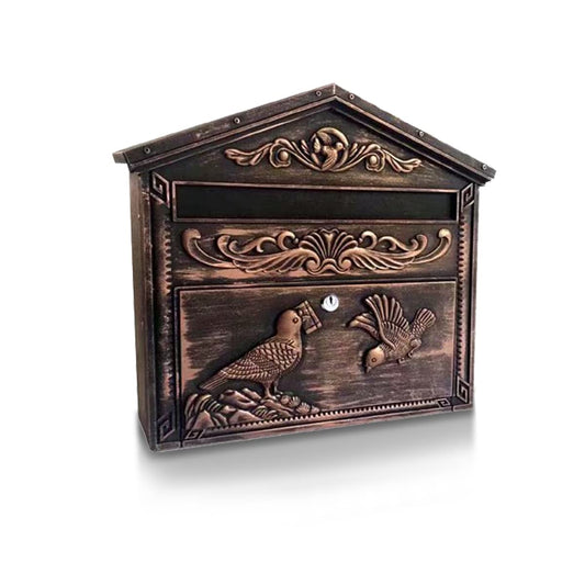 Yoocabinet Mailbox Wall Mount,Large Capacity Locking Mailbox for Outside, Rust-Proof Aluminum Hanging Secured Postbox, Security Key Drop Box,15.35 "x 16.14 "x3.54 Retro Bird