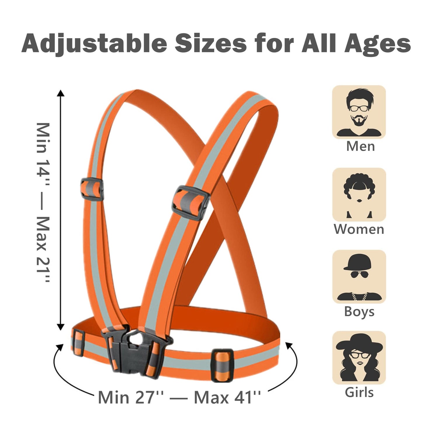 YUNLOVXEE Reflective Strap Safety Vest Gear - 2-10 Pack Adjustable High Visible Reflective Running Gear for Women Men Night (Orange x2)