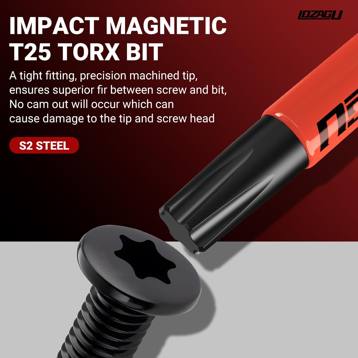 LOZAGU 10-Piece T25 Torx Bits, 2'' to 6'' (50-152mm), Magnetic T25 Torx Bits for Impact Driver, 1/4 Inch Hex Shank | S2 Steel