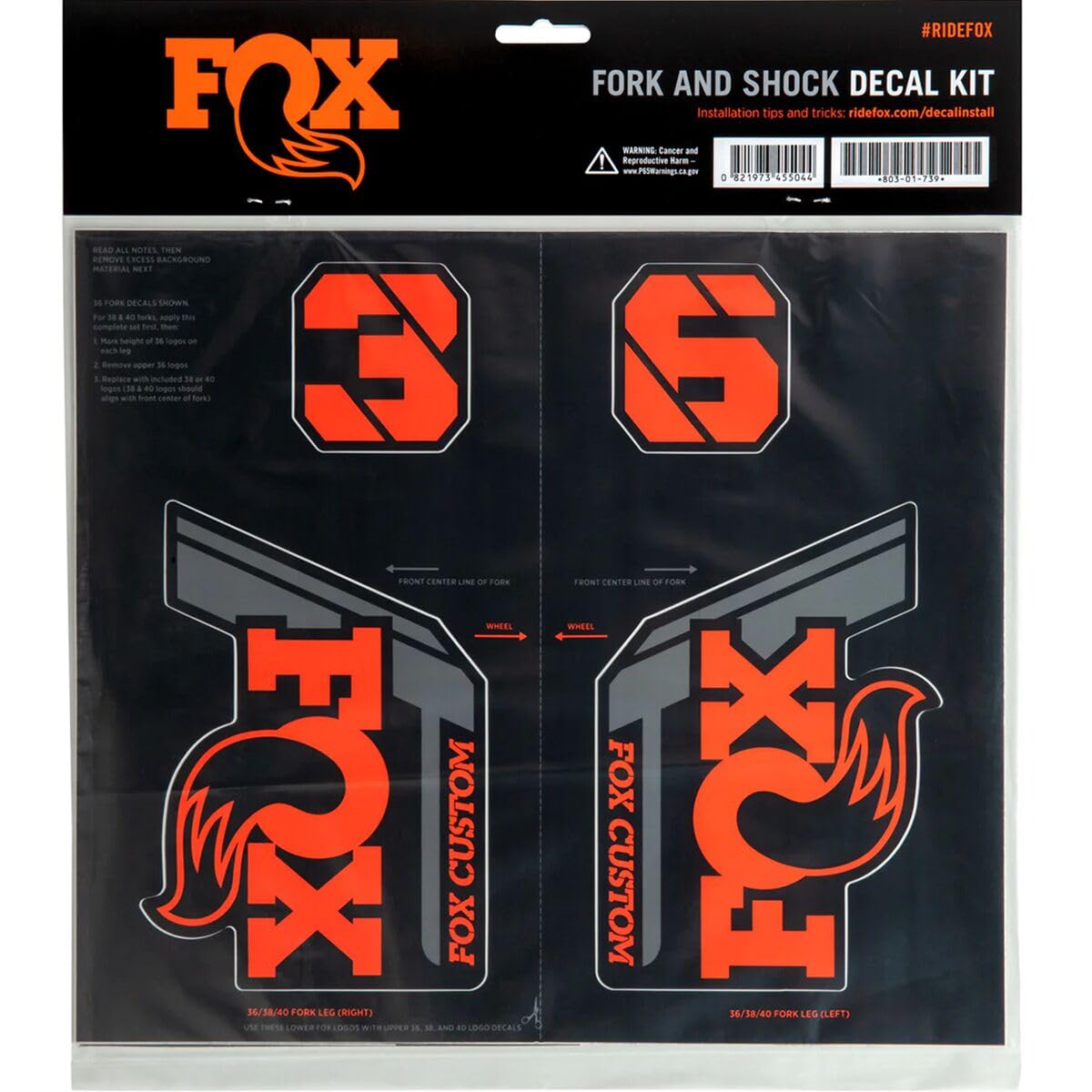 FOX Racing Shox Fork & Shock Decal Kit Factory Orange, One Size