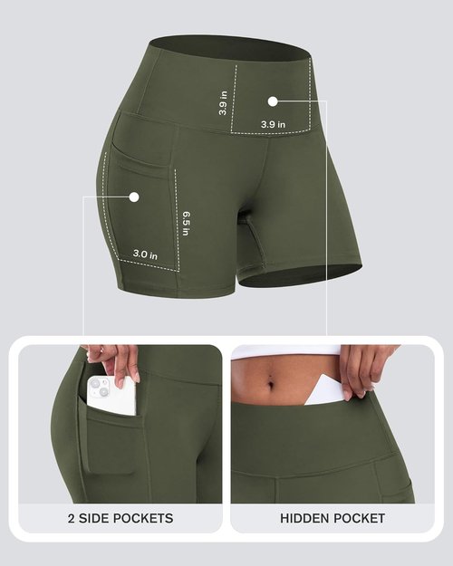 CHRLEISURE Women's Biker Yoga Shorts - High Waisted Tummy Control, 5 Inch Spandex Workout Shorts