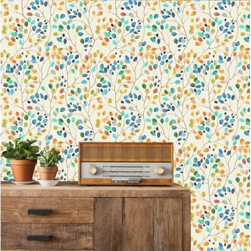 Boho Peel and Stick Floral Removable Wallpaper - Yellow/Blue Self Adhesive Wallpaper for Bedroom, Cabinet, Office - Waterproof 17.3'118'