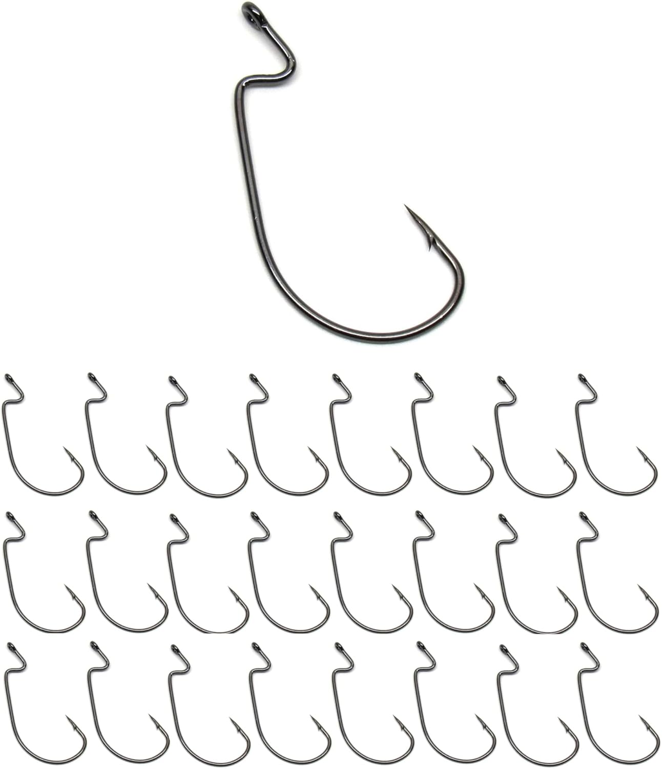 Reaction Tackle Offset EWG Worm Hooks - Super Strong Wide Gap for Soft Plastic Baits | 25 Pack