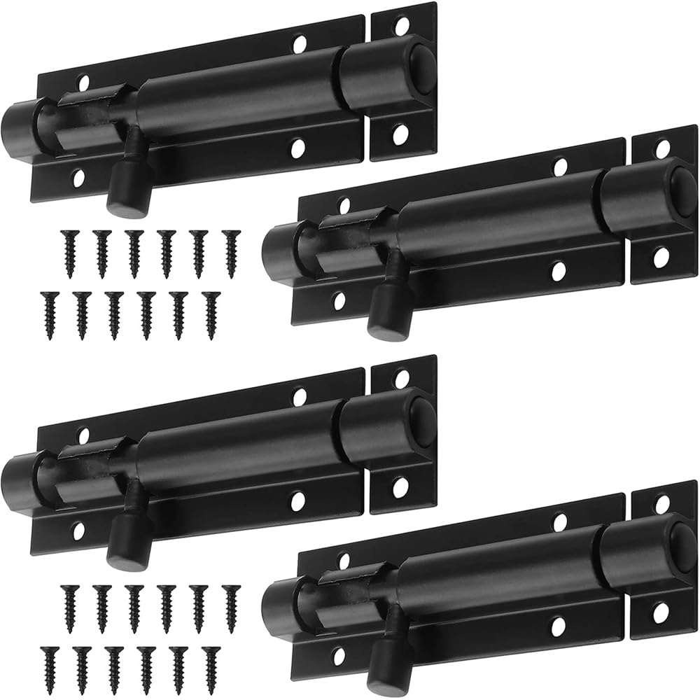 4 Pack 3 Inch Barrel Bolt Lock, Heavy Duty Slide Latch Lock, Security Sliding Latch Lock, Door Latch Lock Slide Bolt, Black
