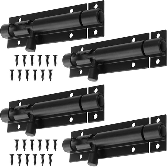 4 Pack 3 Inch Barrel Bolt Lock, Heavy Duty Slide Latch Lock, Security Sliding Latch Lock, Door Latch Lock Slide Bolt, Black