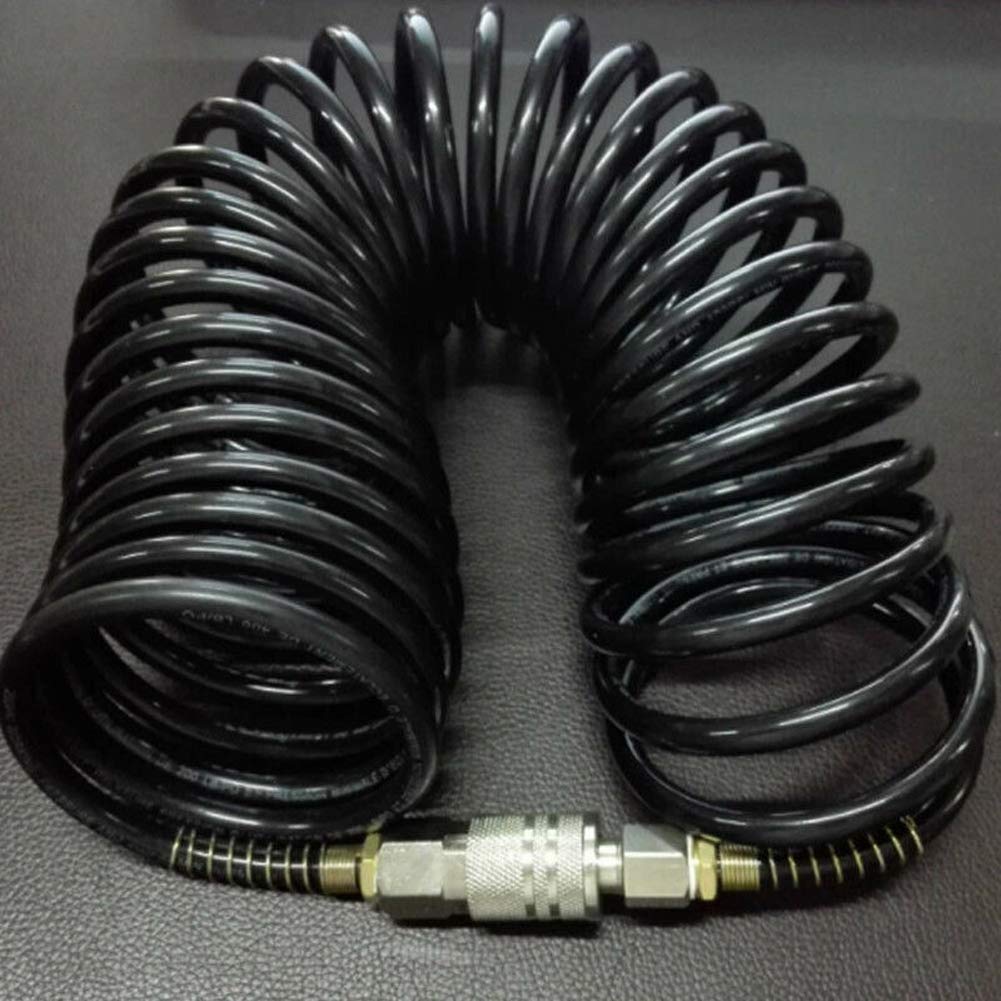 25ft Air Compressor Hose with Bend Restrictor and 1/4 Quick Coupler - Coiled Flexible Air Hose with Solid Copper Connectors