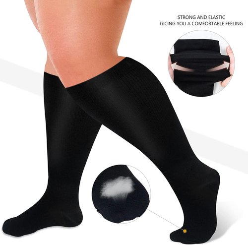 Diu Life Plus Size Compression Socks - Extra Knee High Support for Wide Calves | 3 Pairs