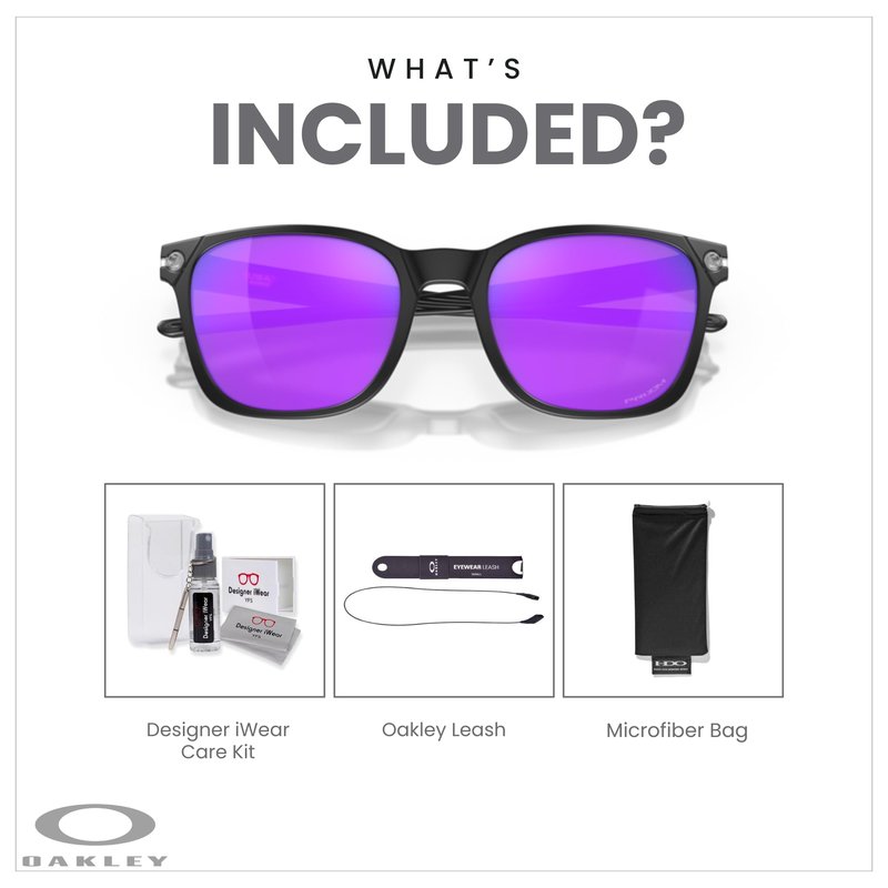 OAKLEY Ojector OO9018 901803 55MM Matte Black/Prizm Violet Rectangular Sunglasses for Men+ Bundle Accessory Leash Kit, Microfiber Pouch