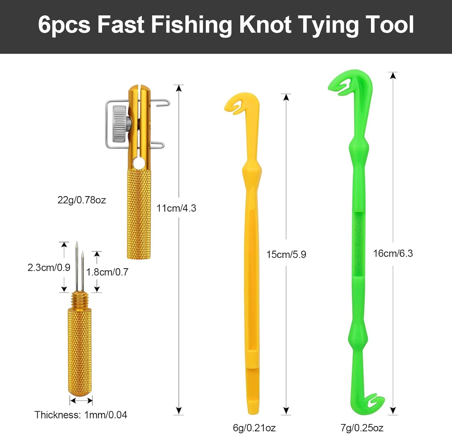 Realure Fishing Knot Tying Tool Kit - 6 Pcs Quick Tie Fast Metal Disgorgers for Fly & Sea Fishing