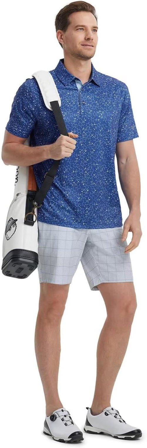 M MAELREG Men's Golf Polo Shirt - Short Sleeve Moisture-Wicking Performance with Stylish Prints