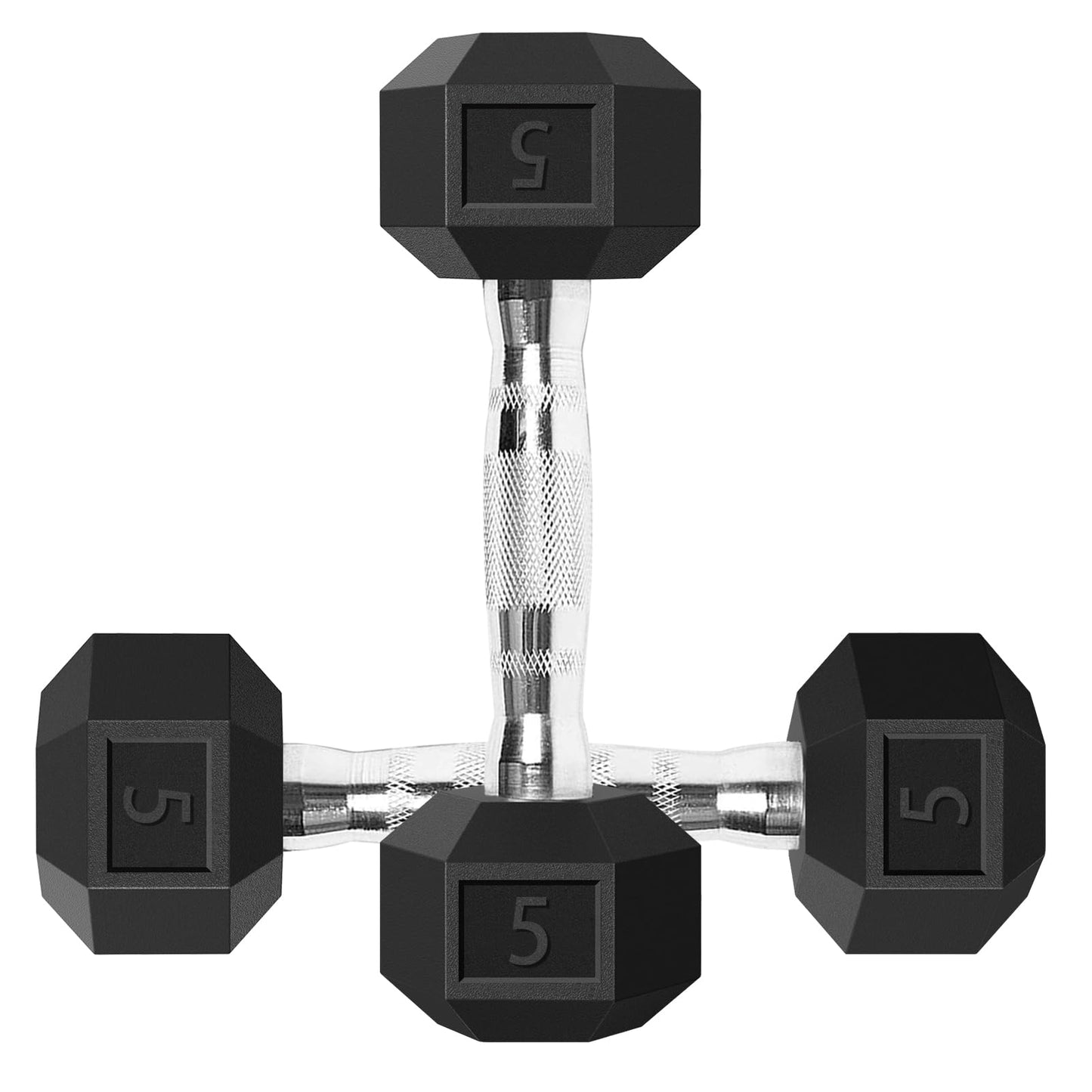 Balelinko Hex Dumbbells Free Weights Set with Metal Handles Rubber Encased Solid Cast Iron Hex Dumbbell in Pair, 5 LBS