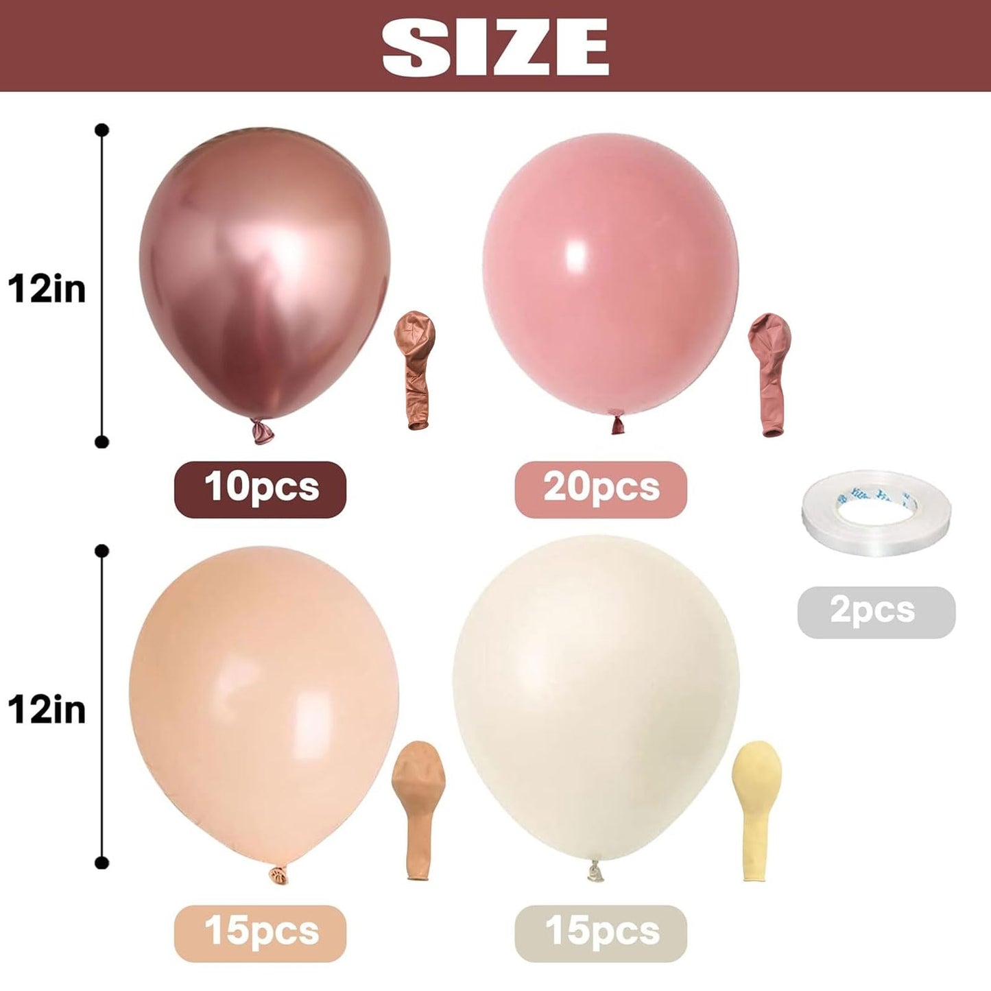 Retro Blush Pink Balloons, 60 Packs 12 Inch Dusty Pink Metallic Chrome Rose Gold White Sand Nude Balloons for Pumpkin Baby Shower Girls Women Boho Birthday Bridal Wedding Mothers Day Decorations