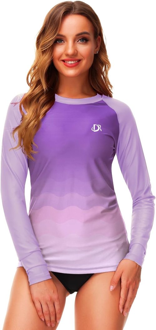 Deerose Women's Gradient Rash Guard - UPF 50+ Surfing Top with Thumb Hole | Stylish & Protective