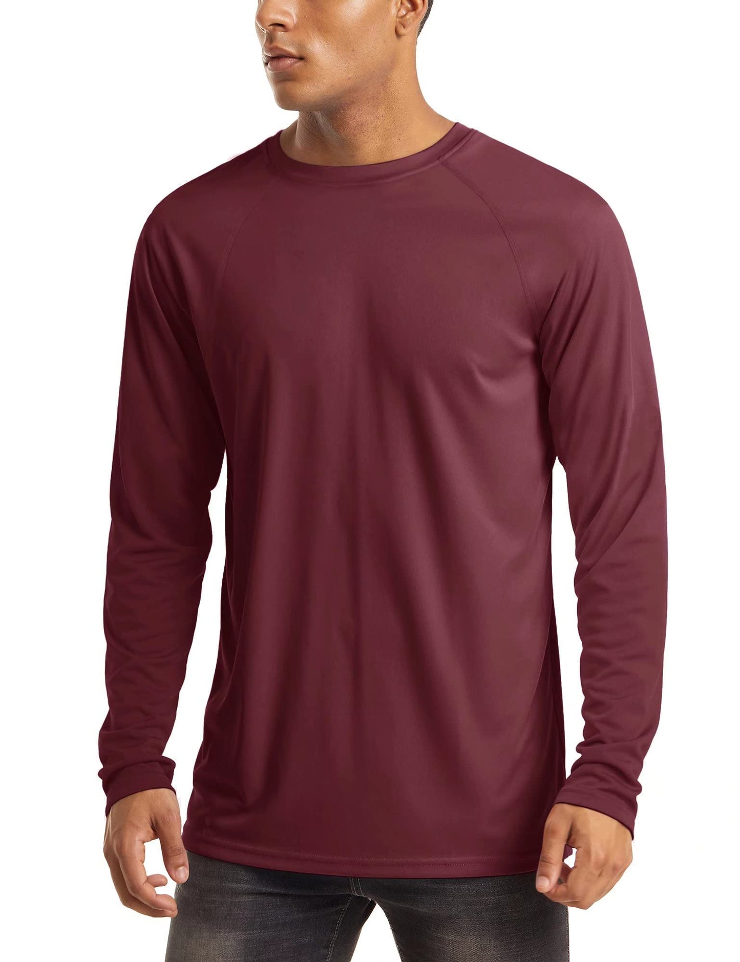 Fishing Shirts for Men Long Sleeve Men Hiking Shirt Quick Dry Rash Guard Thermal Shirts UV Protection Clothing Sun Protection Summer Shirts for Men Wine
