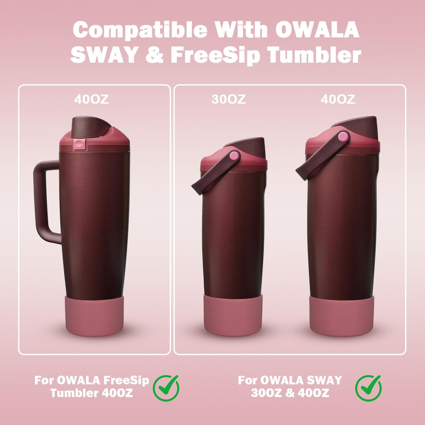 HEYSKAY 2PCS Silicone Boot Compatible with OWALA SWAY 30oz & 40oz and OWALA FreeSip Tumbler 40oz, Anti-Slip Bottom Boot Water Bottle Protective Sleeve(Mahogany X2)