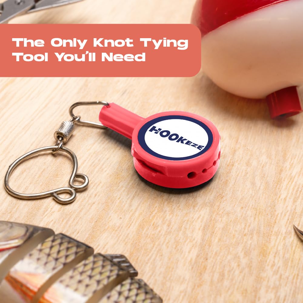 HOOK-EZE Fishing Knot Tying Tool, Ties Line to Hooks, Bass & Fly Fishing, Covers Hook on Fishing Rod, Red