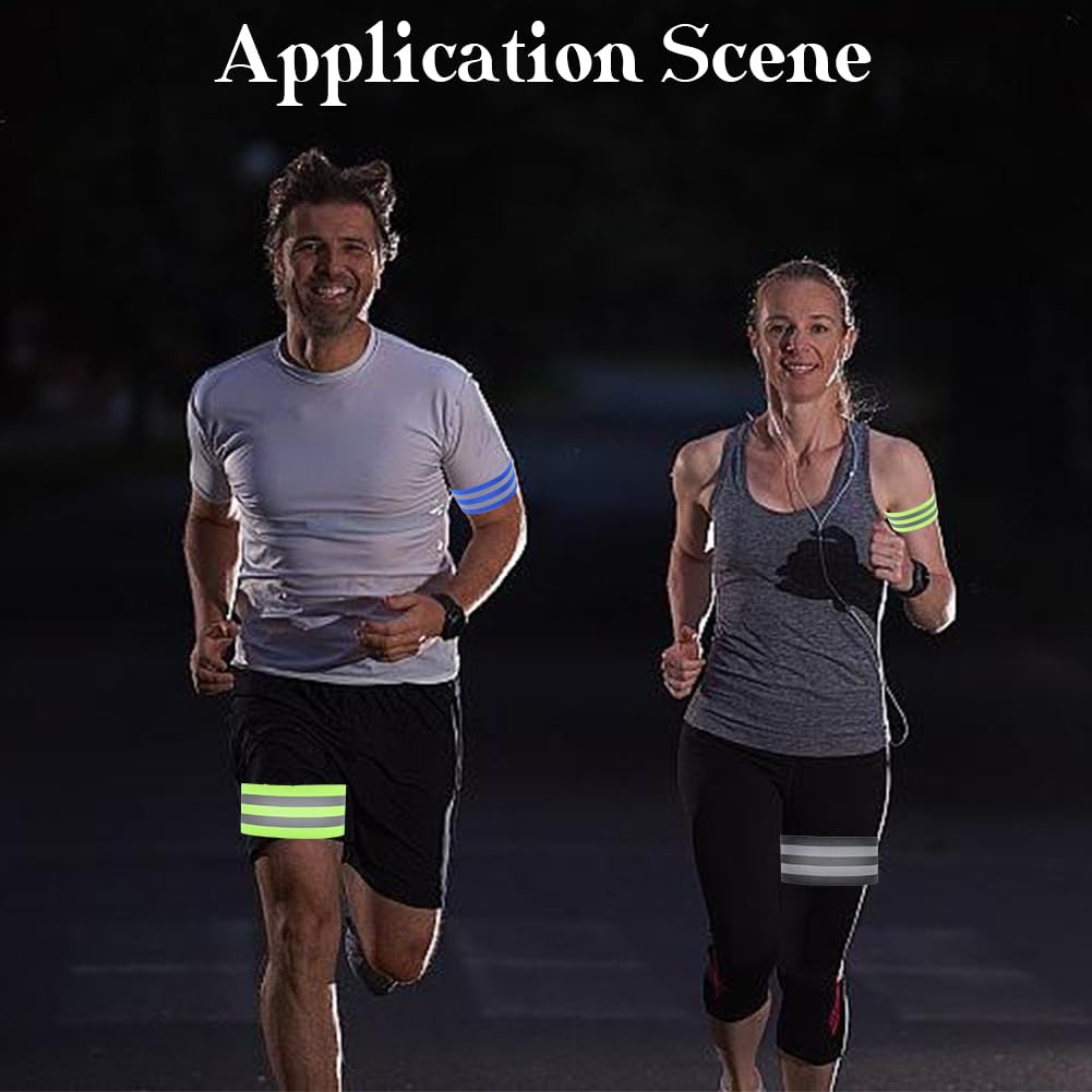 CREATCABIN 4 Pack Reflective Armbands Event Wristbands Green Colorful Polyester Light High Visibility Night Reflectors Hanging Security Leg Arm Wrist Tape Straps for Cycling Running Arm Wrist Ankle