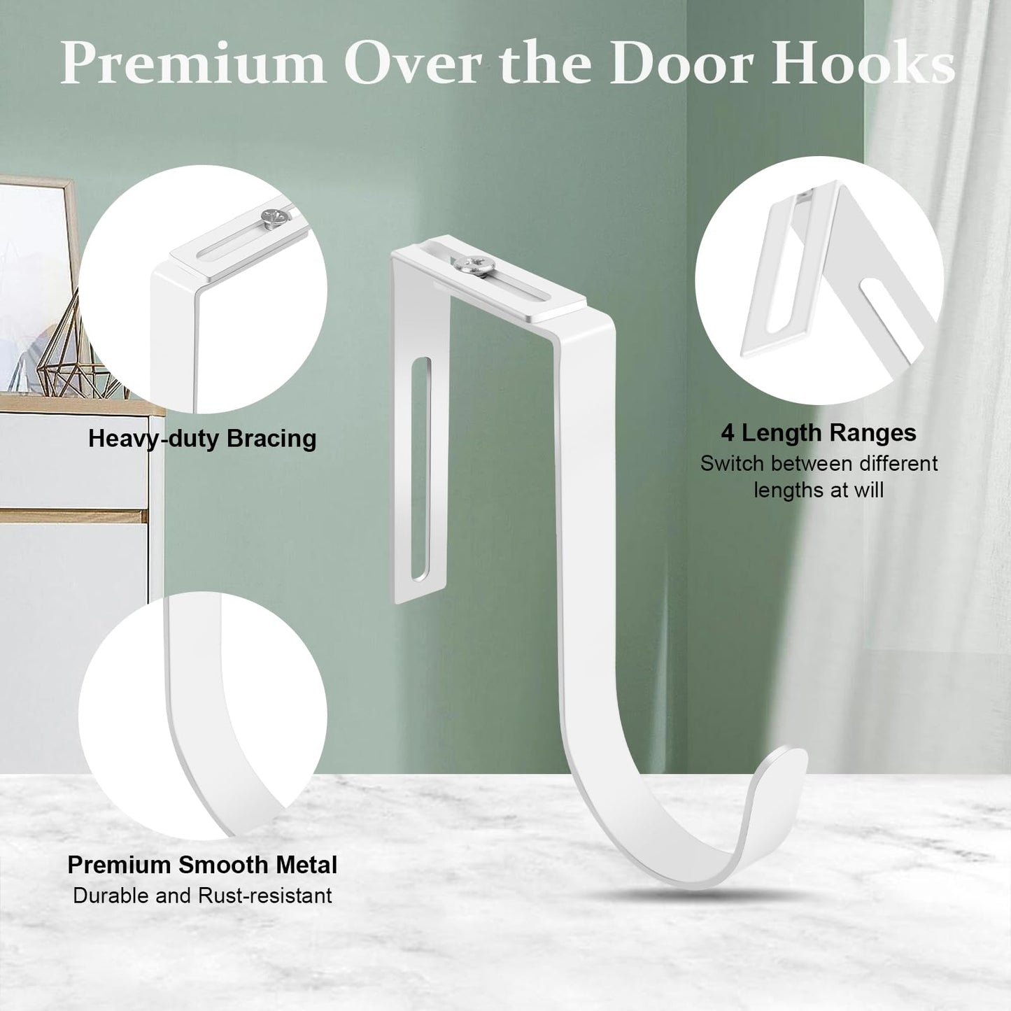 Yinsiskyer Adjustable Over The Door Hooks, Premium Metal Hooks for Hanging, Heavy Duty Door Coat Hangers and Towel Door Hangers, Cubicle Hook fits 1 3/8" to 3 1/2" Longer Panels for Wreath,White,5 Pcs