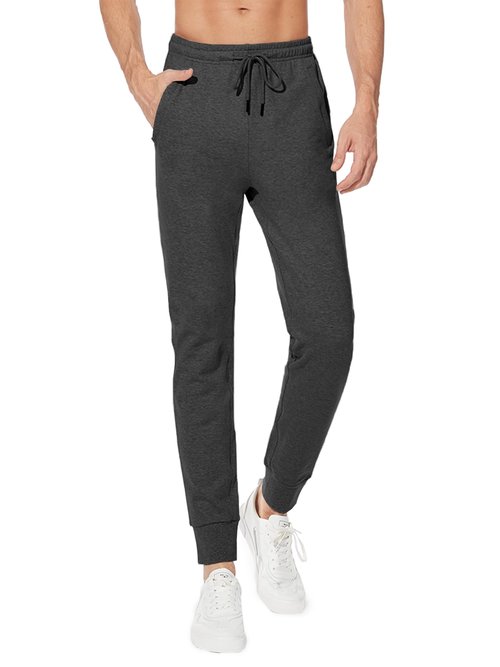 SEVEGO Men's 34" Tall Inseam Lightweight Cotton Joggers Extra Long Sweatpants Athletic with Zipper Pockets Charcoal, L