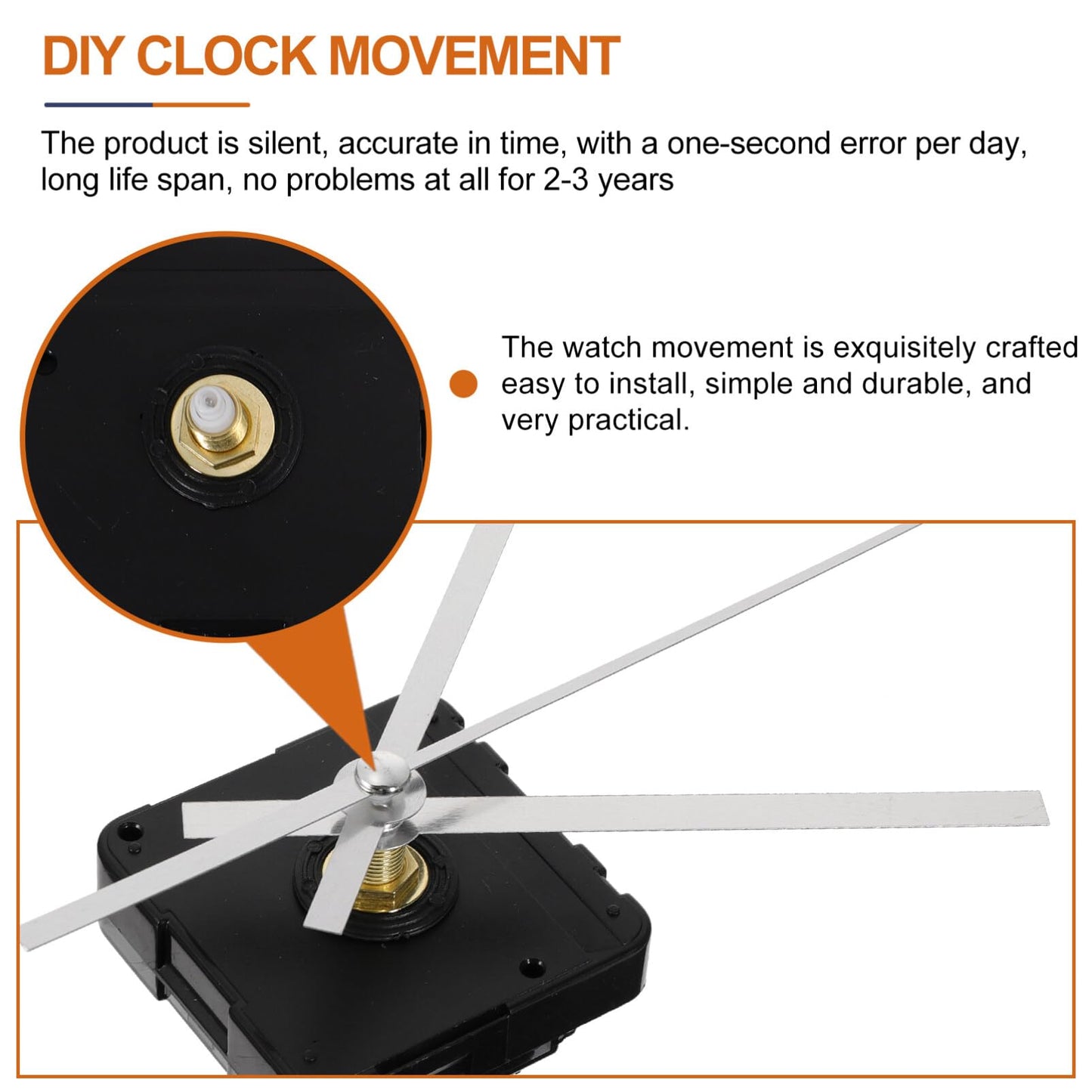 Clock Movement Mechanism Kit with Long Spade Hands, Silent Quartz DIY Wall Clock Movement Non-Ticking Repair Parts Replacement Kit,Quartz Clock Motor Kit for Custom Repair Clock