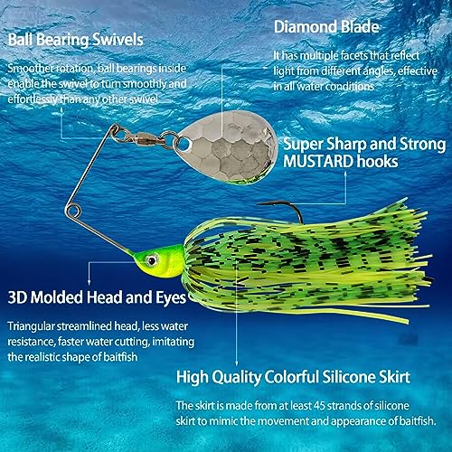 Bass Spinnerbaits 2 Pack (1/8oz) - Double Colorado Blades & Silicone Skirt - 2 Colors
