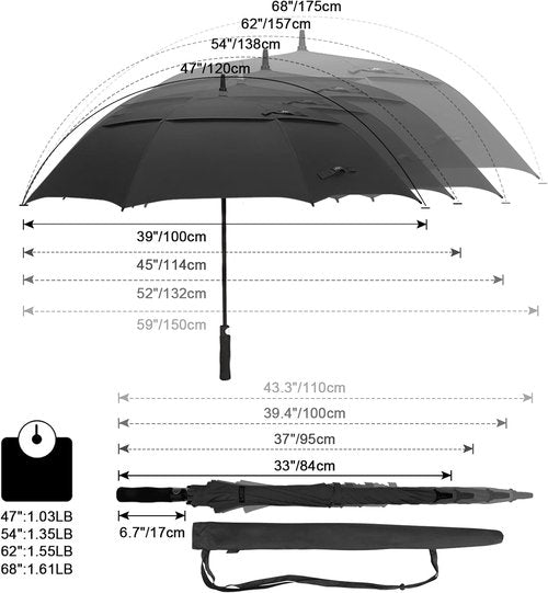 G4Free Golf Umbrella - Extra Large 68-Inch Double Canopy, Windproof & Waterproof Design