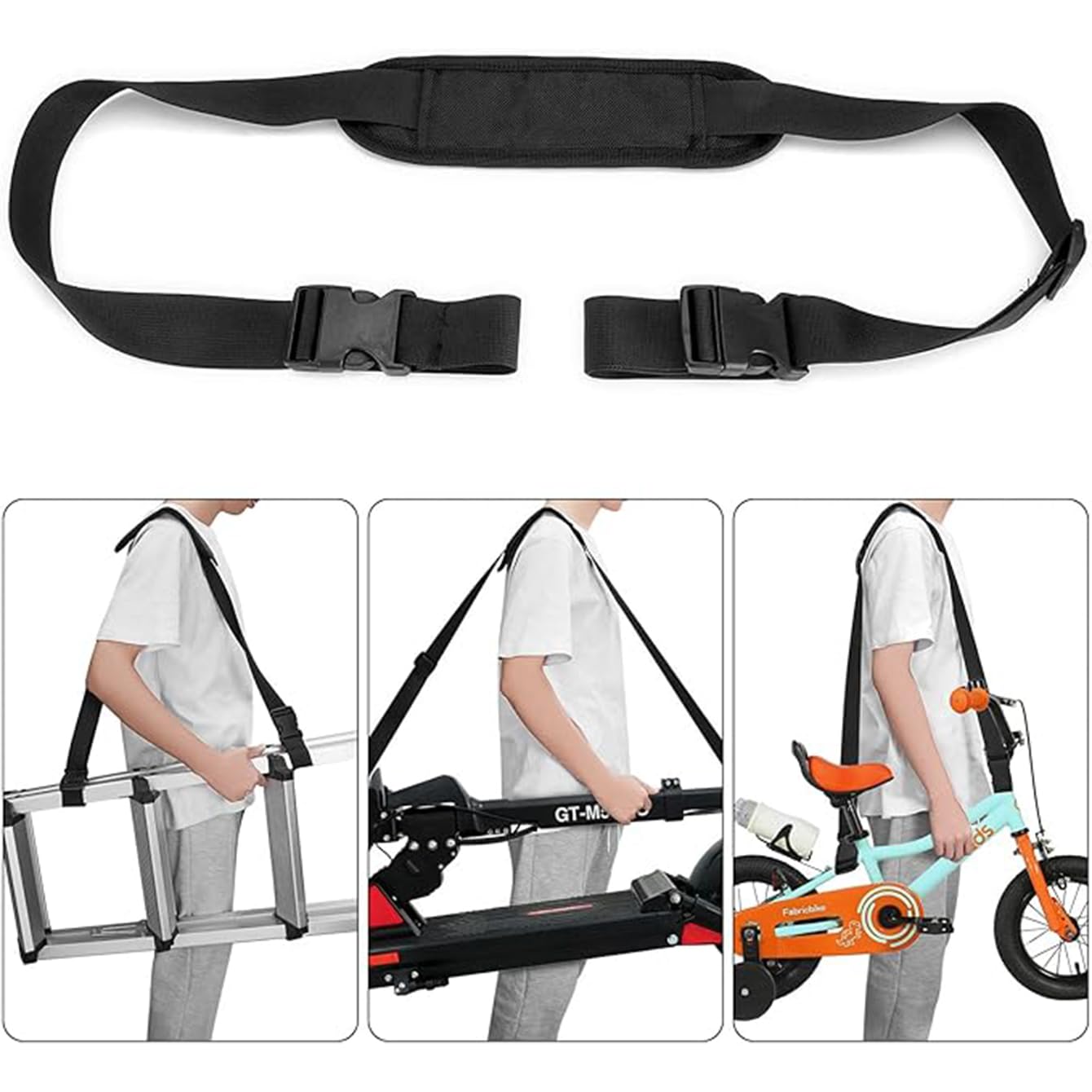 MOPHOEXII 2 Pack Scooter Strap，Adjustable Kick Scooter Straps and Extra-Thick Anti-Slip Shoulder, Kick Scooter Carrying Strap for Beach Chair, Balance Bikes,Kids Bike,Foldable Bikes,Ski Board