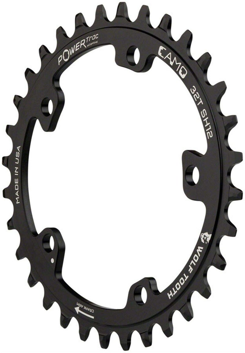 Wolf Tooth Components Camo Oval Chainring - Shimano 12-Speed Black, 32T