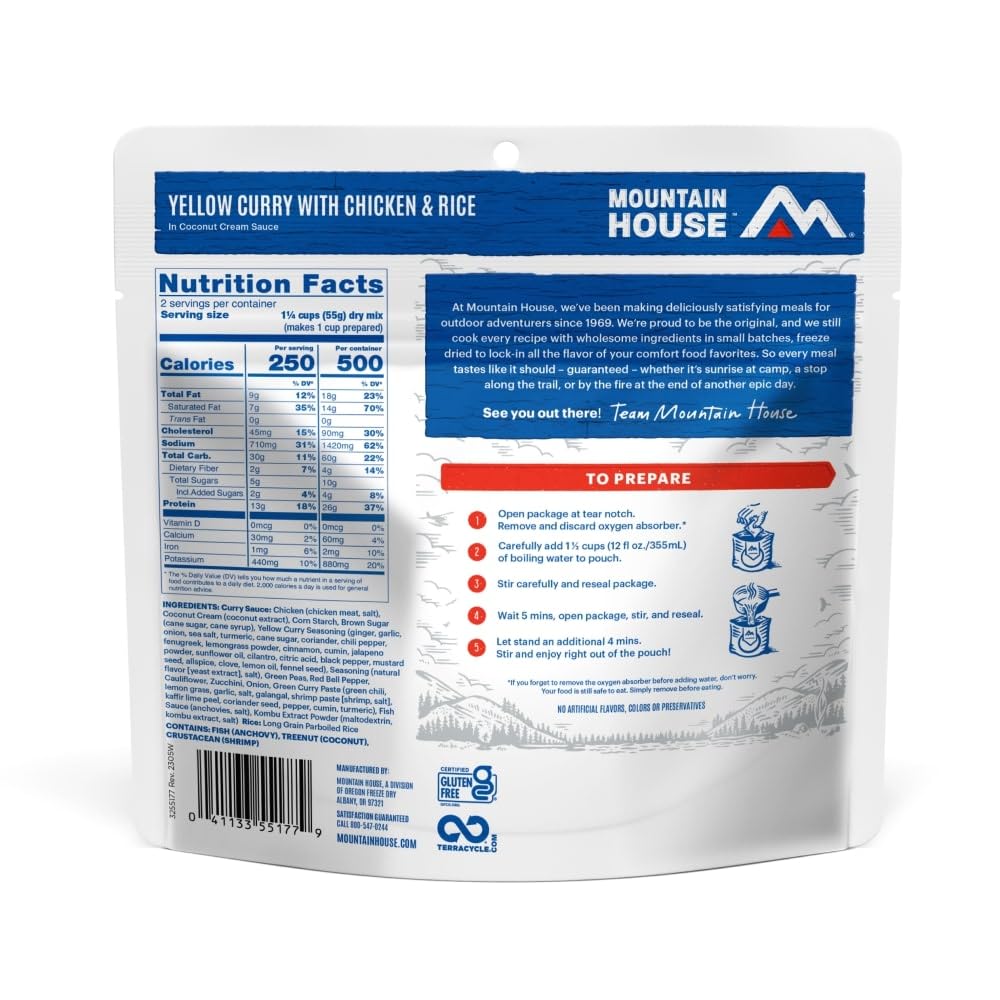 Mountain House Yellow Curry with Chicken & Rice | Freeze-Dried Backpacking & Camping Food | 6-Pack |Gluten-Free