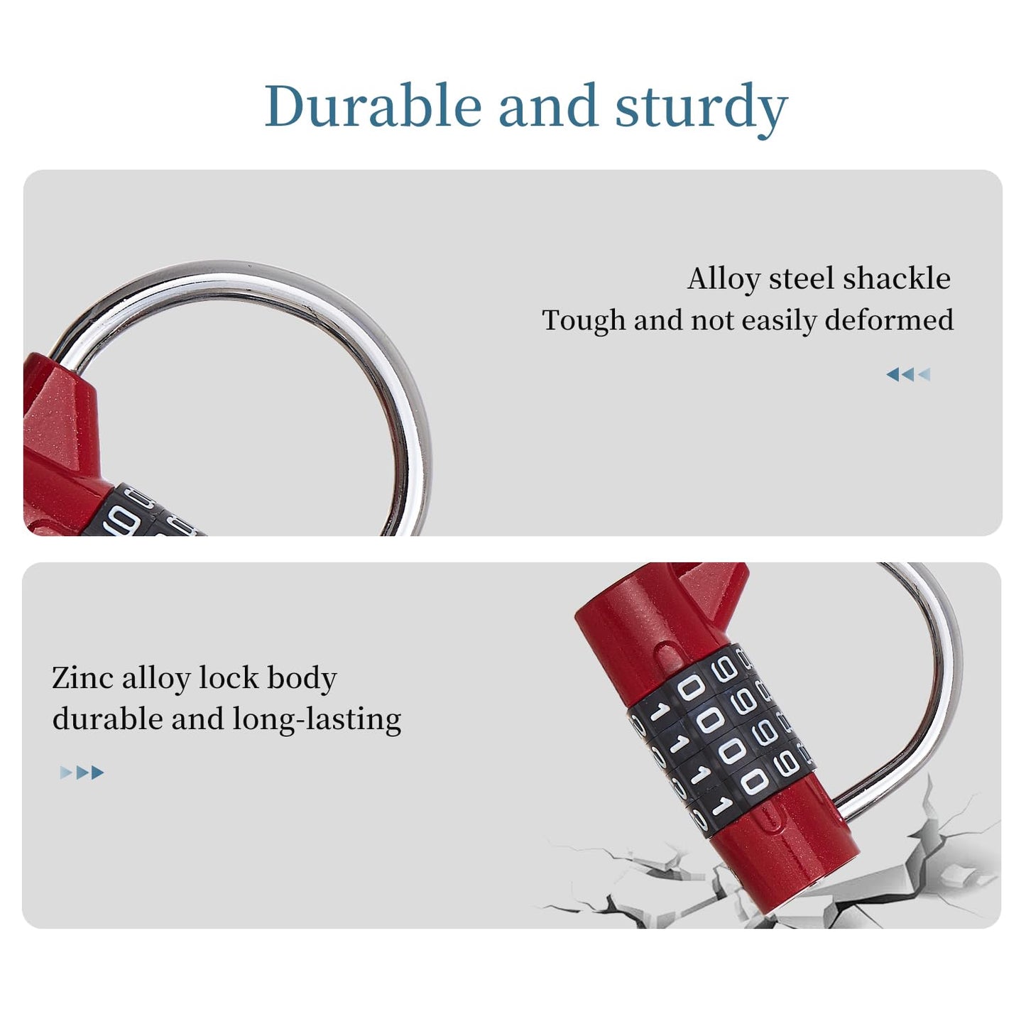 EASTDEER Gym Locker Lock 4 Digit Combination Lock for Locker for School Gym Lock for Sports, Toolbox, Case, Hasp Storage（20） (Shackle Red)