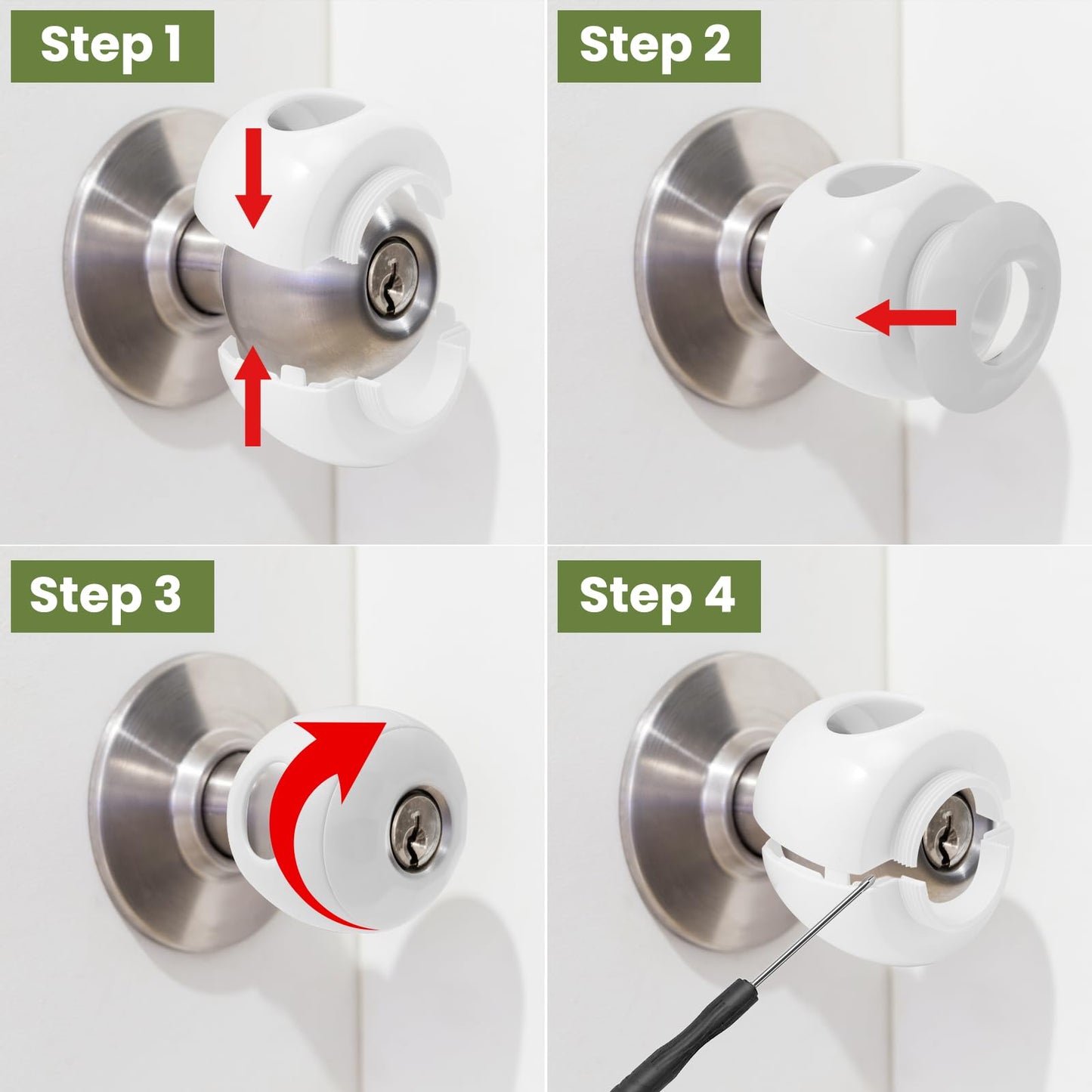 GCRQ Child Safety Door Knob Covers 4 Pack Reusable Baby Proof Door Knob Locks Baby Proof Door Handle Protector for Kids Universal Fit Easy Grip Lockable Design No Tools Needed