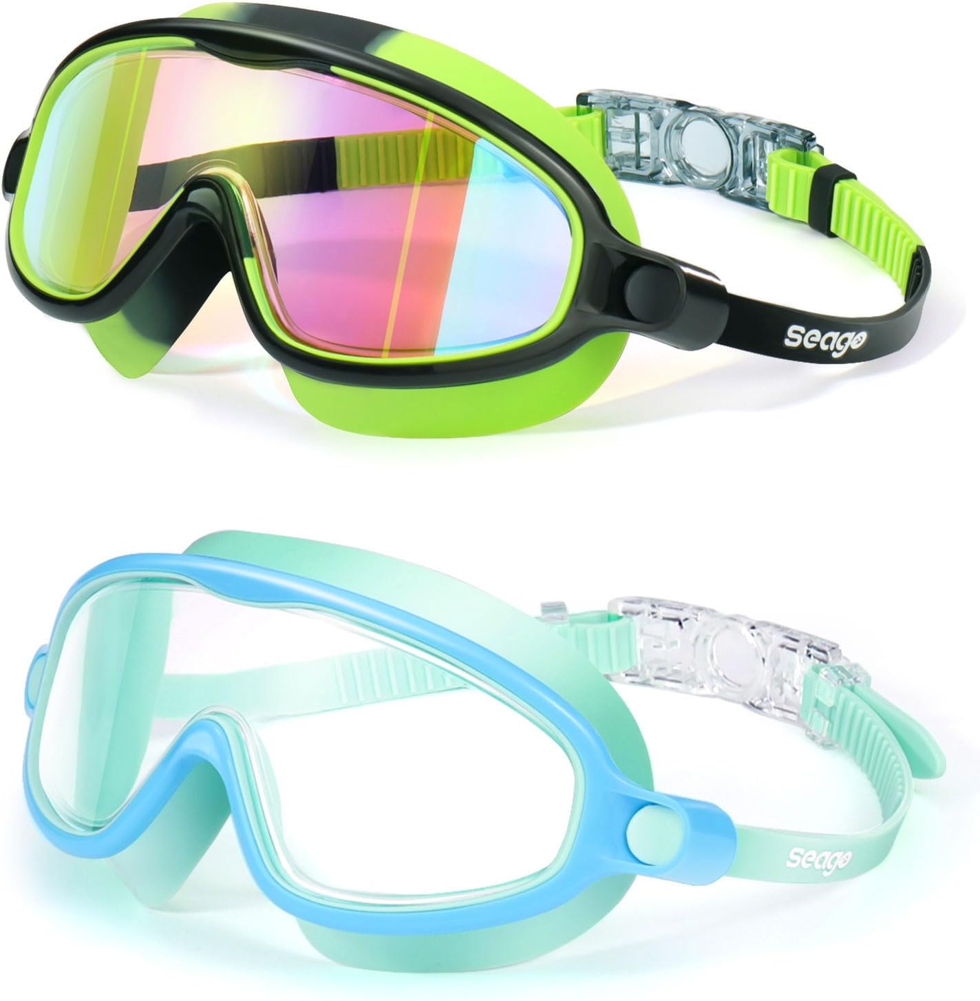 Seago Swim Goggles - 2 Pack Anti-Fog & UV Protection | Wide View for Kids Ages 3-14