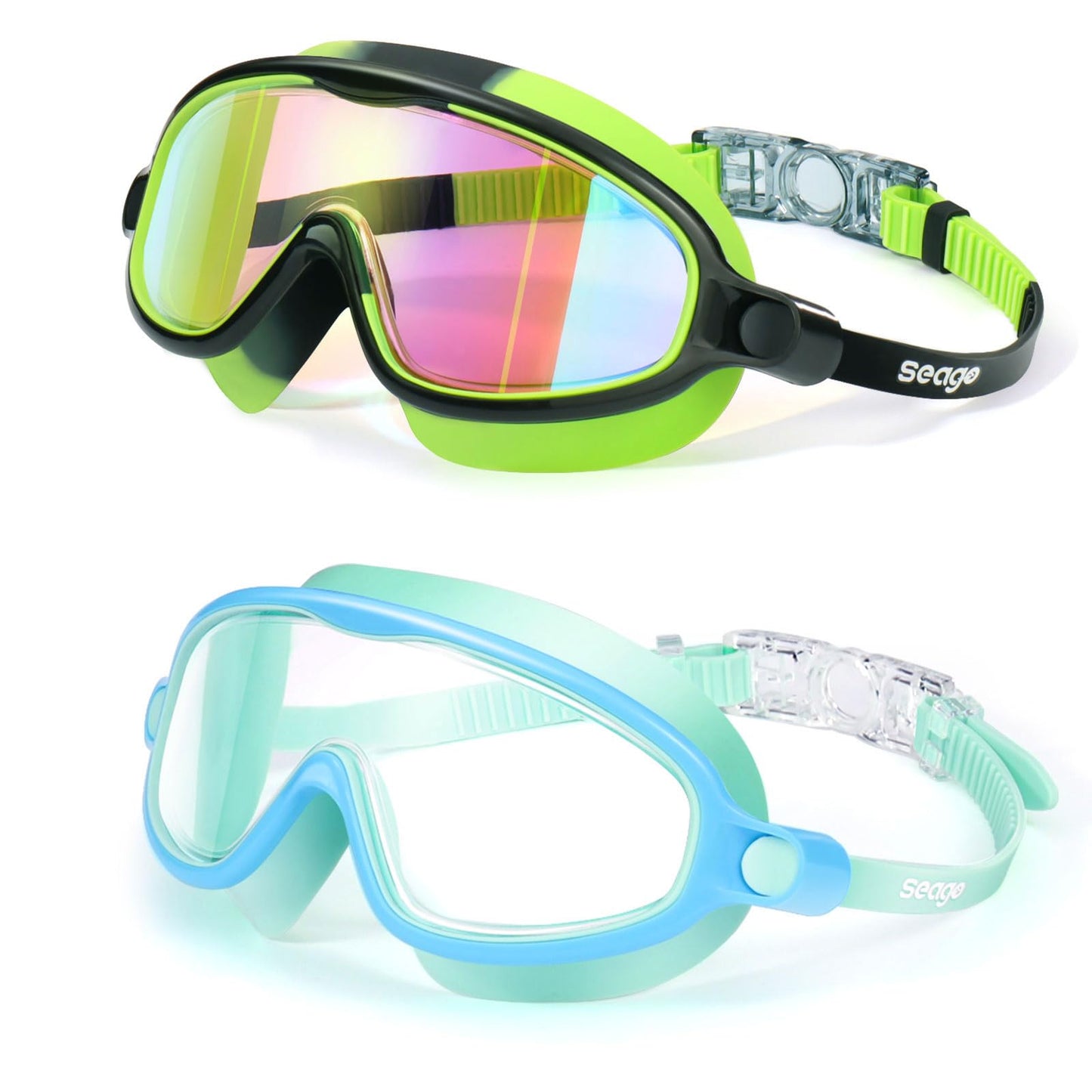 Seago Kids Swim Goggles 4 Pack for 3-12, Anti-Fog UV Protection Clear Wide View No Leaking