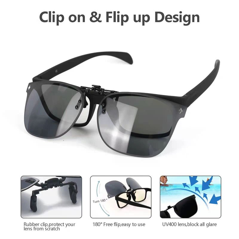 ARCAMOY Clip on Sunglasses Over Prescription Glasses Polarized Anti Glare Flip Up UV Protection Glasses For Men Women
