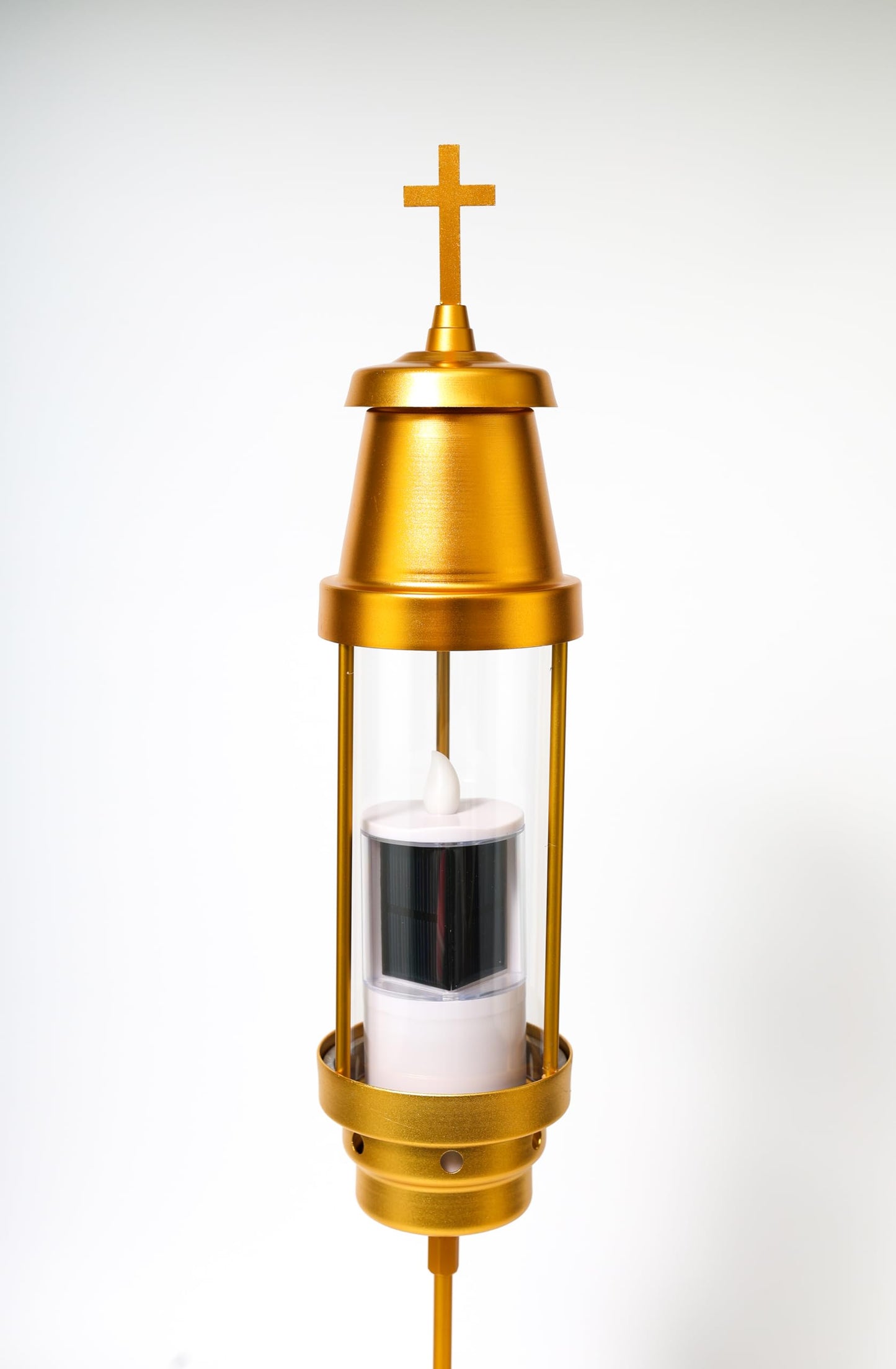 OURMEMO Cemetery Solar Lights for Grave,Includes 2.5" x6.5'' Grave Candles,4" x34''Cemetery Memorial Light Candle Holder,Standard Spike and Base,Perfect Addition to Headstone (Latin Cross Classic)