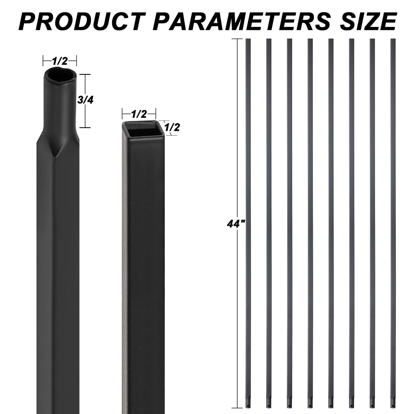20Pack Wrought Iron Plain Balusters 1/2 Inch x 44 Inch Square Stairs Baluster Deck Balusters Plain Bar Balusters Iron Stairing Balusters Hollow Satins for Indoor Stairs Black