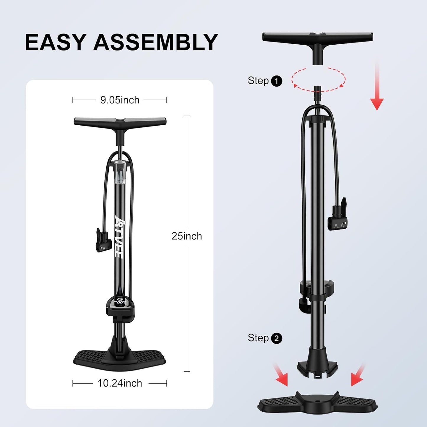 Skiennix Bike Pump - Full Size 25” High Pressure 160 PSI | Presta & Schrader Valve, Ideal for Tires & Balls