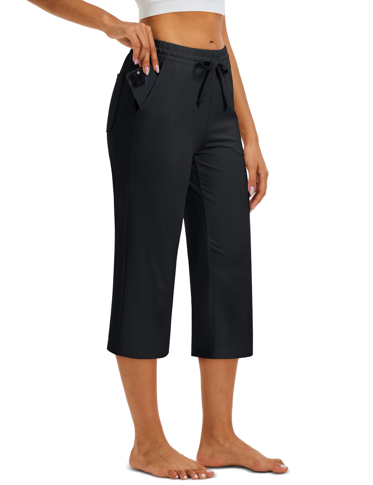 MAGCOMSEN Women's Cotton Capri Pants with 5 Pockets Stretch Summer Capris Yoga Workout Athletic Sweatpants Spandex Black XL