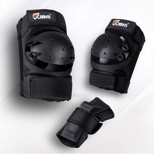 JBM Adult/Youth Knee Pads Elbow Pads and Wrist Guards Full Protective Gear for Skateboarding Skate Inline Riding Beginner Scooter Roller Skater (Black, Adult )