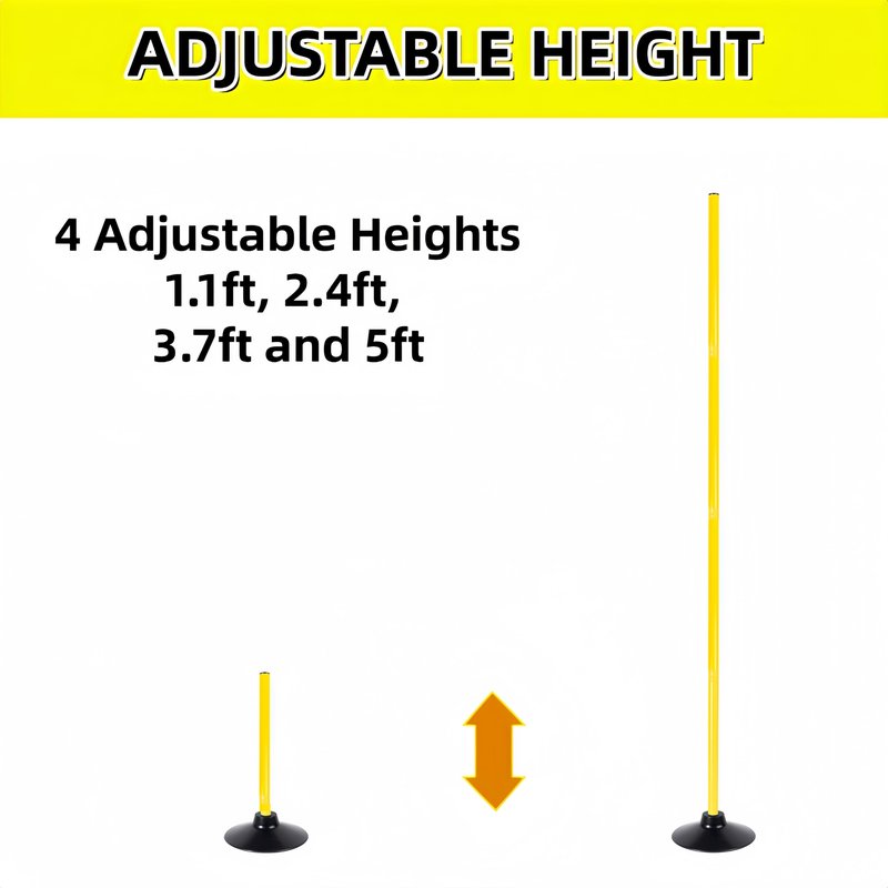 6 Pack Soccer Agility Training Poles, 5 FT Adjustable Speed and Agility Training Equipment for Football/Basketball/ Dog Practice, Bending Poles for Horses with Rubber Bases and Carry Bag (Yellow)