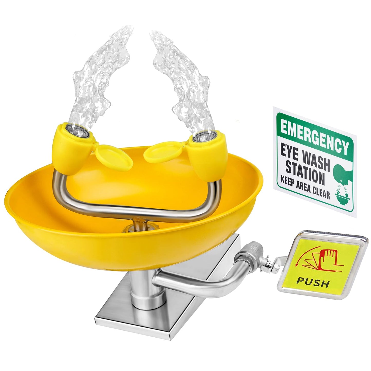 Crystmetal Eye Wash Station, Wall Mounted Emergency, Portable Emergency Eyewash Stand Eye Irrigation Sign, 304 Stainless Steel, Enhanced ABS Surface Coating