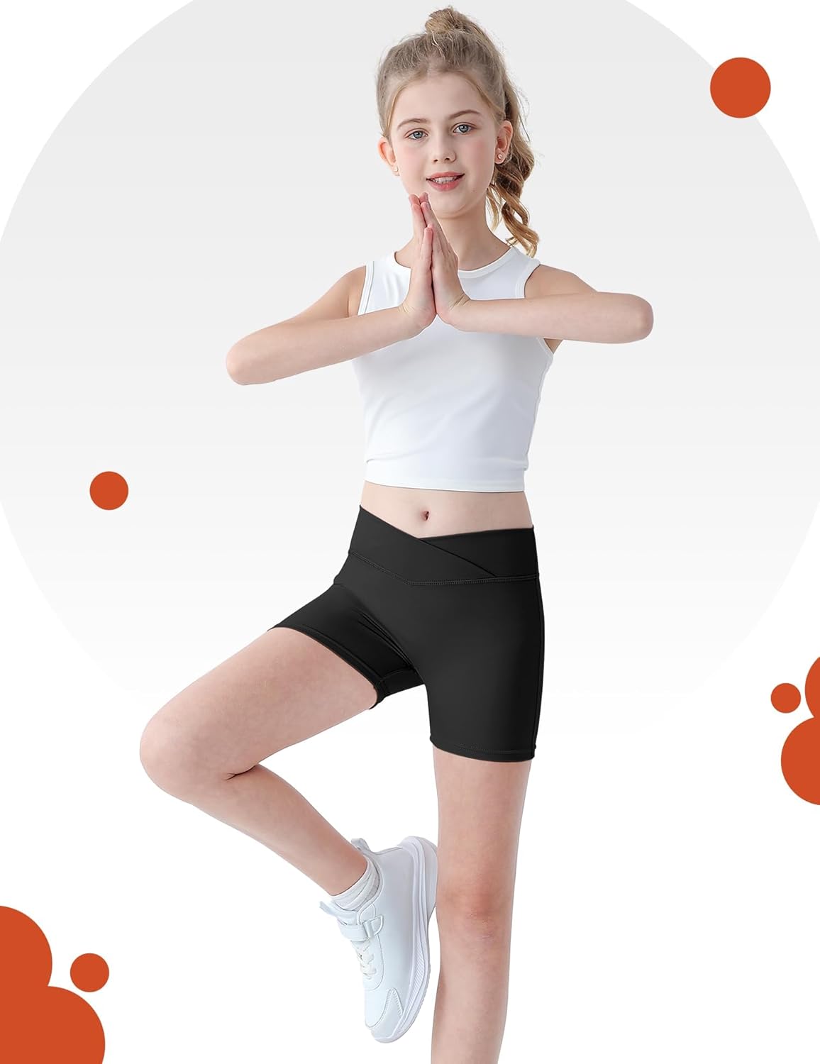 Skiennix Girls Athletic Shorts - High Waisted Biker Shorts for Gymnastics & Dance | Sizes 5-16Y