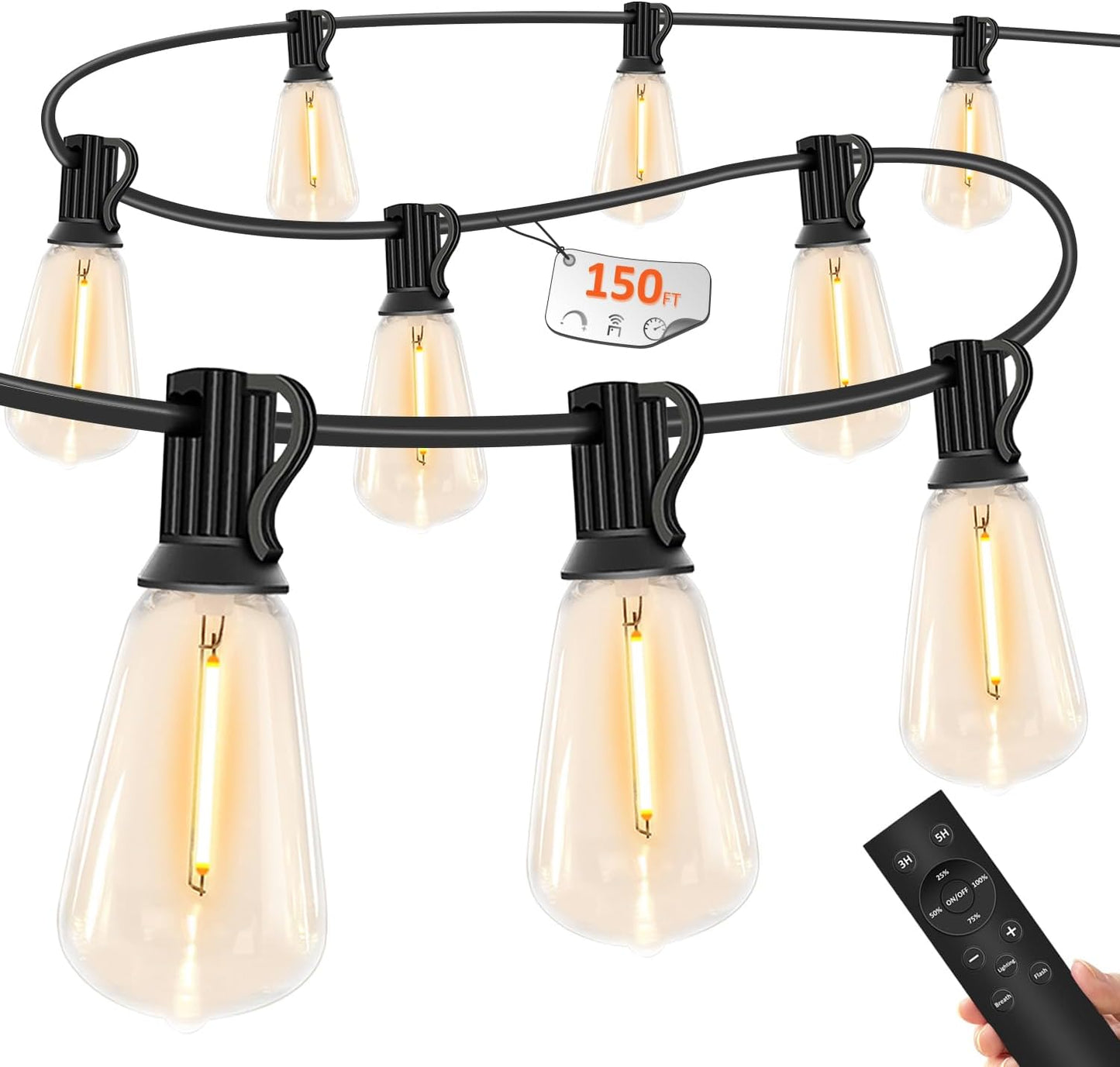 100 FT Waterproof Outdoor String Lights with Dimmable ST38 LED Bulbs - Shatterproof, 3 Light Modes for Patio & Backyard